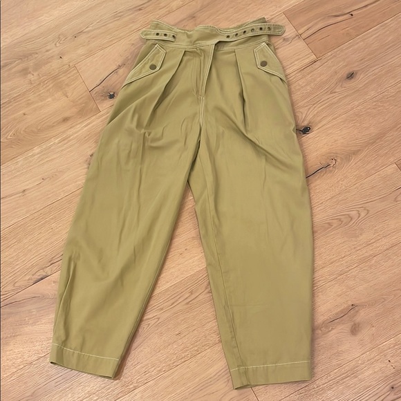 Ulla Johnson Pants - Ulla Johnson Chartreuse High-Waist Pleated Trousers with Belt